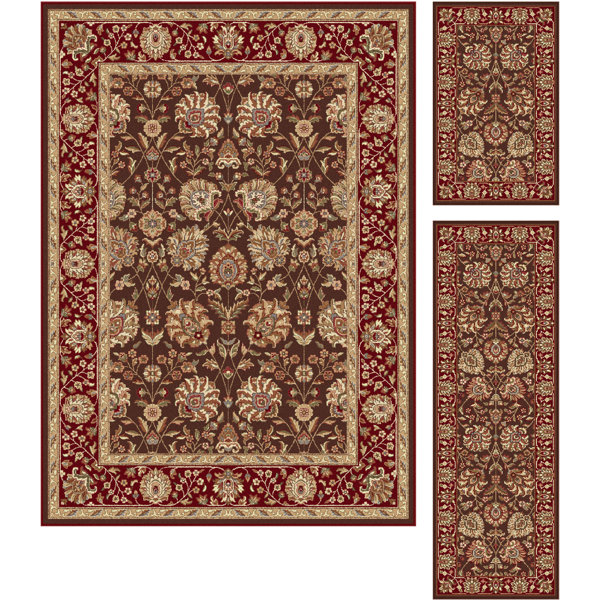 Wildon Home® Diamund 3 Piece Brown/Red Area Rug Set Wayfair